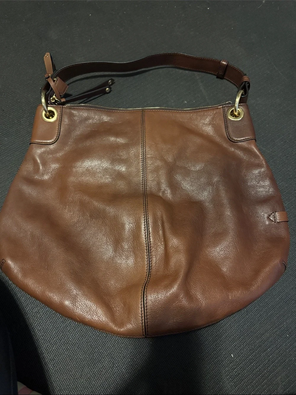 Cole Haan Brown Leather Shoulder Bag with Gold Eyelet Details